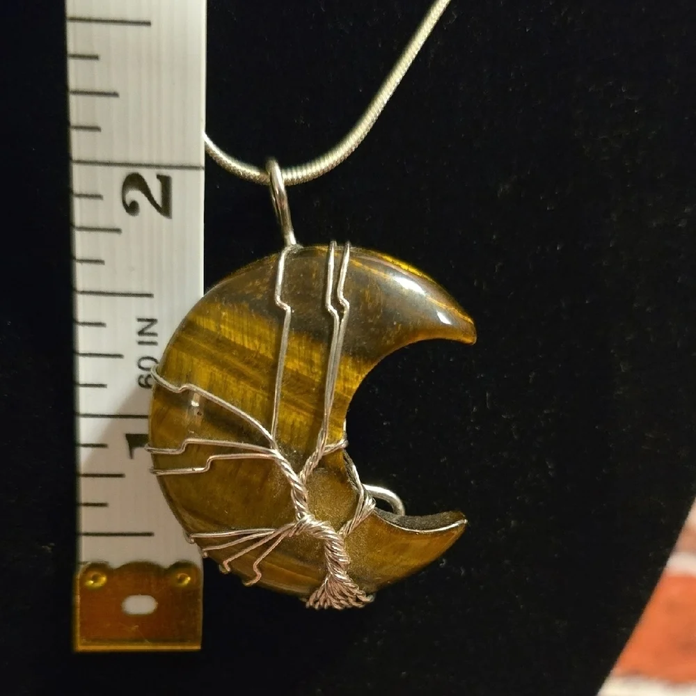 Silver and Brown Crescent Tree Necklace
